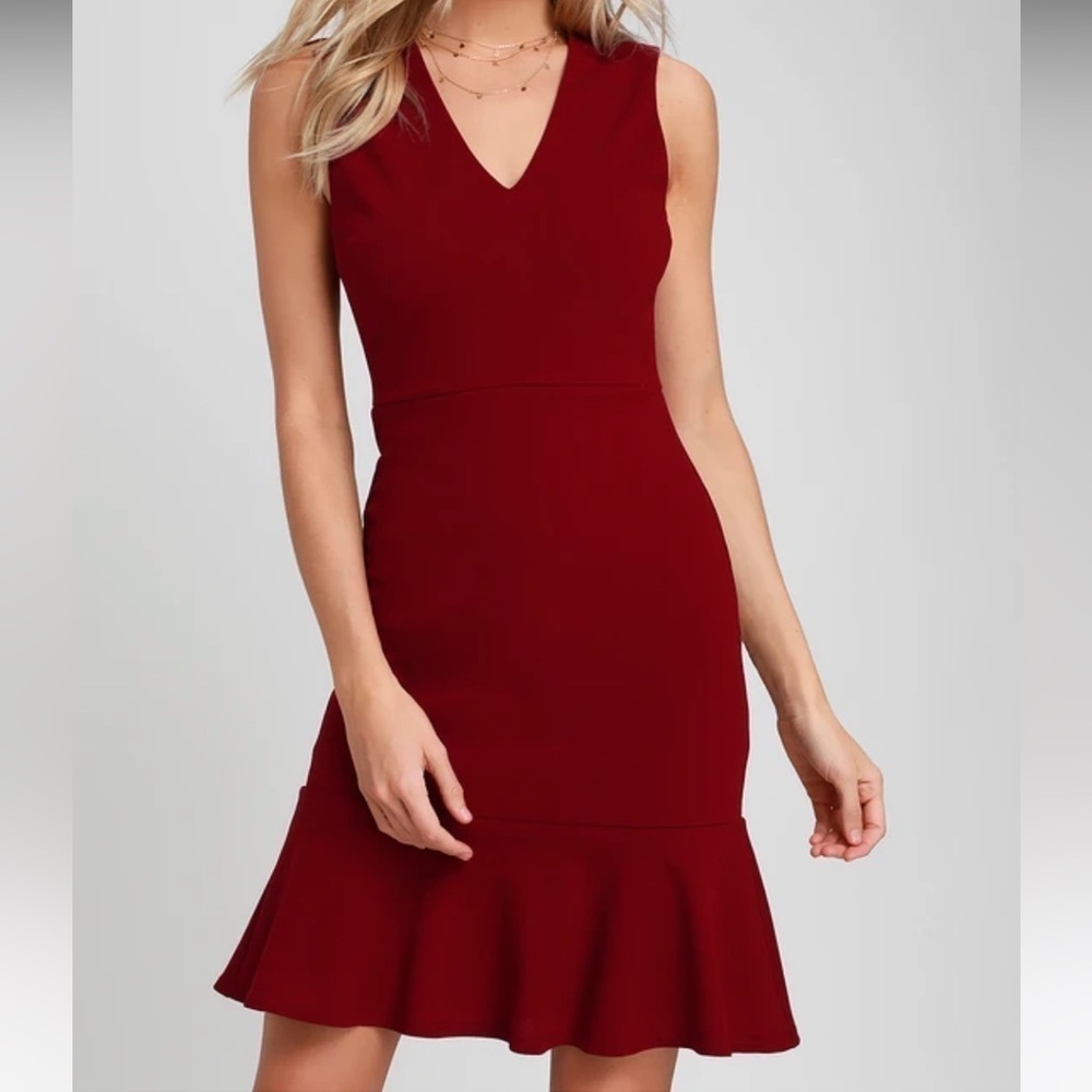 Lulus Sleeveless Dashing Dame Wine Red Sleeveless Flounce Dress size S